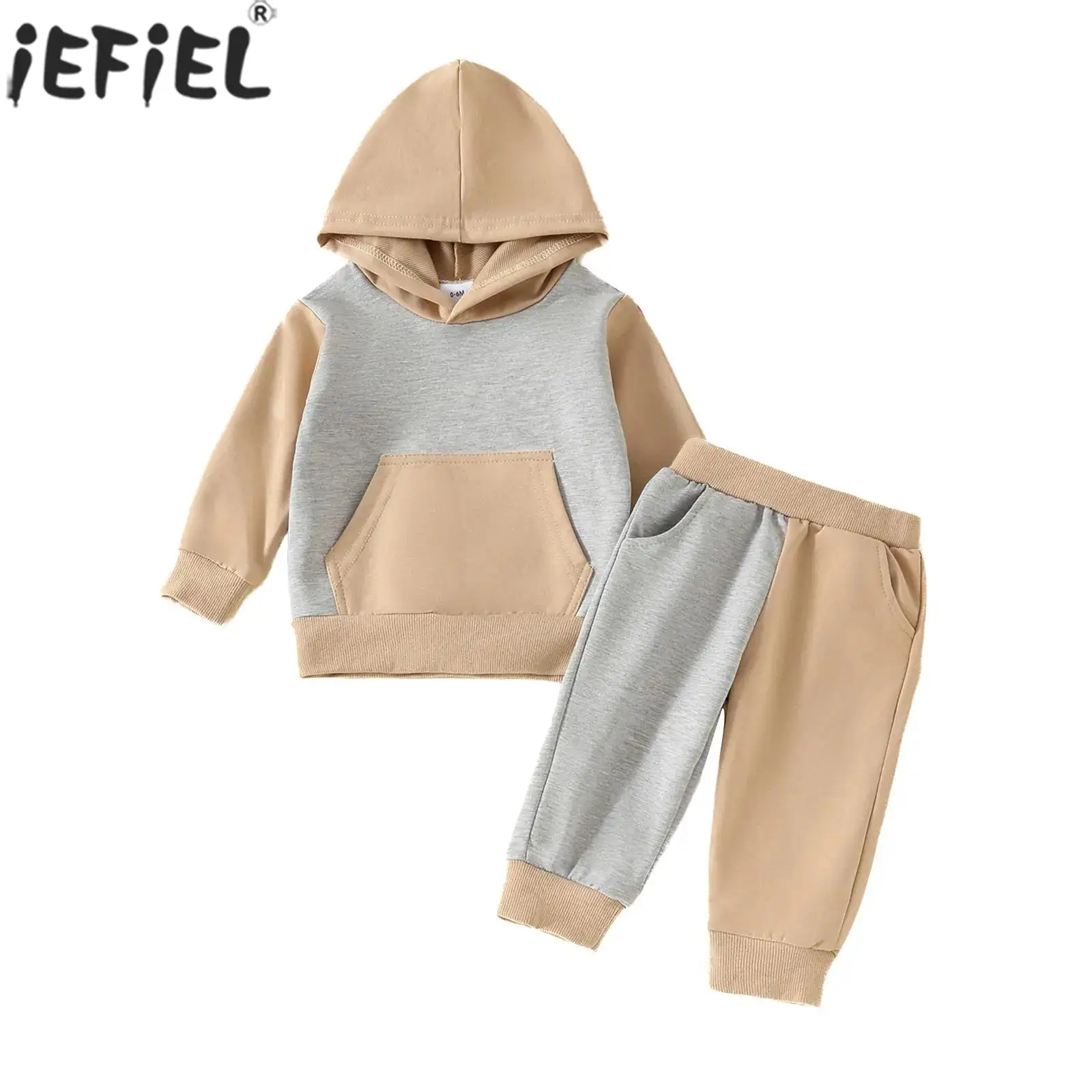 0-3Y Boys Girls Casual Sports Costume Set Spring Fall Long Sleeve Hooded Sweatshirt Tops with Pants for Daily Street Homewear