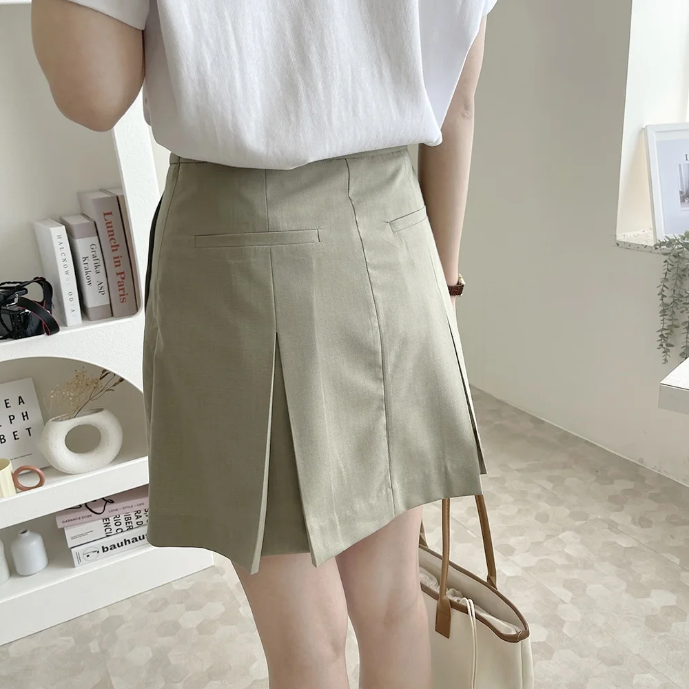 

Slimming High Waist Asymmetrical f-length Skirt Faionable Versatile Korean Sle Commute A-line Skirt with kets