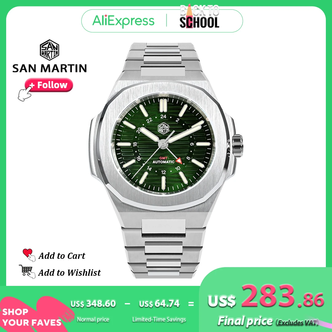 

San Martin New 43mm Designer Luxury Men's Sports Watch Brand GMT Automatic Mechanical Watches 10Bar Waterproof Sapphire Luminous