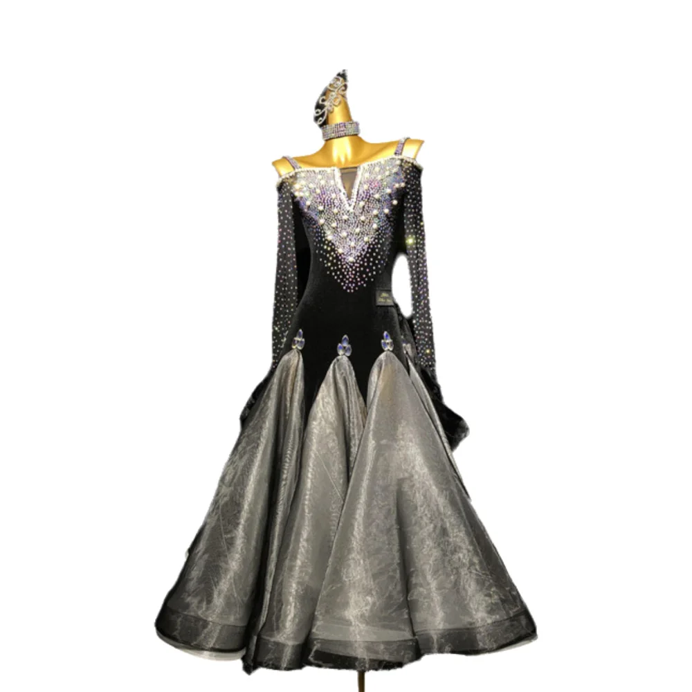 Dançarinos latinos, adultos, crianças, saia longa de malha de veludo personalizada de alta qualidade, saia grande, vestido de pedra Samba AB