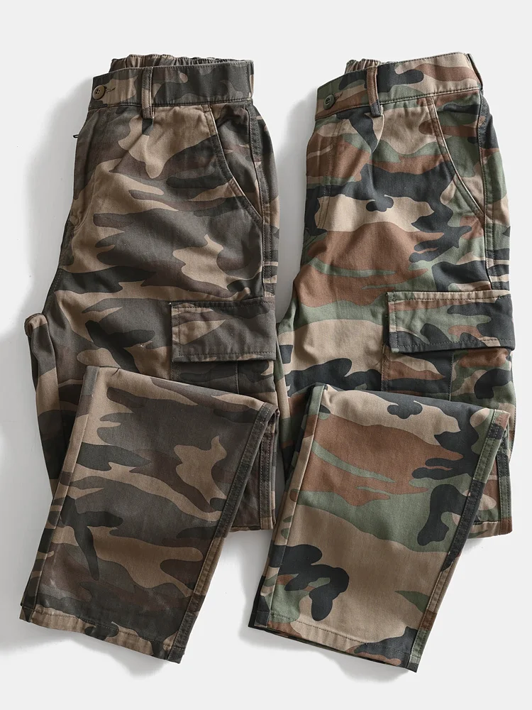 

2025 Spring and Autumn New American Rerto Heavyweight Camouflage Cargo Pants Men's 100% Cotton Washed Straight Casual Trousers