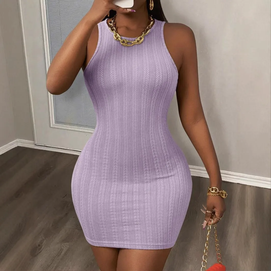 European and American cross-border summer new hot-selling women's clothing solid color sexy bodycon sleeveless dress