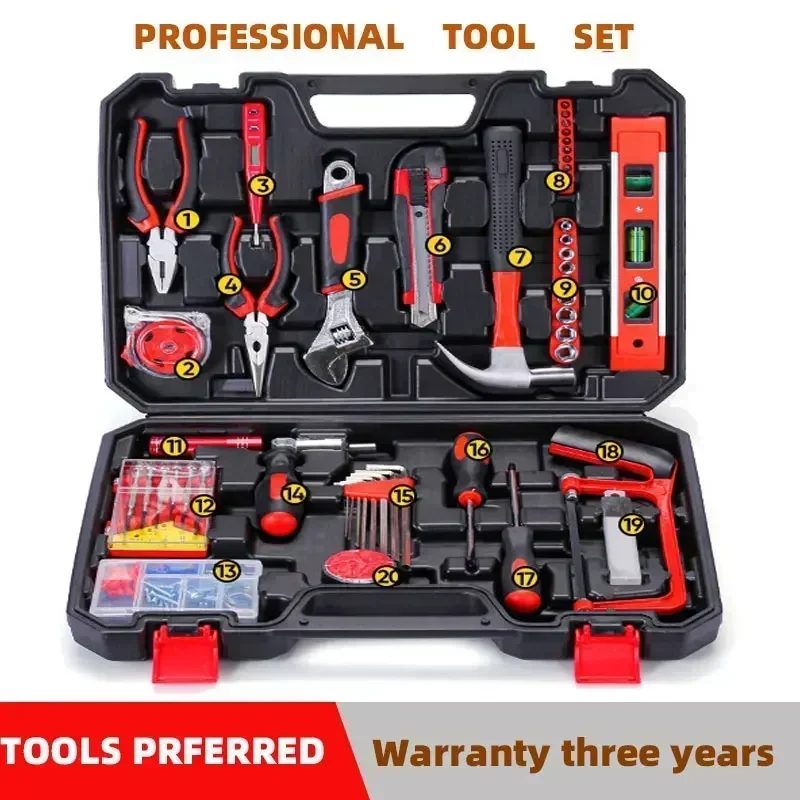 Complete Toolbox Kit with Drill Professional Hand Tool Set Combination Household Tool box Repairs Metal Woodworking Toolskit