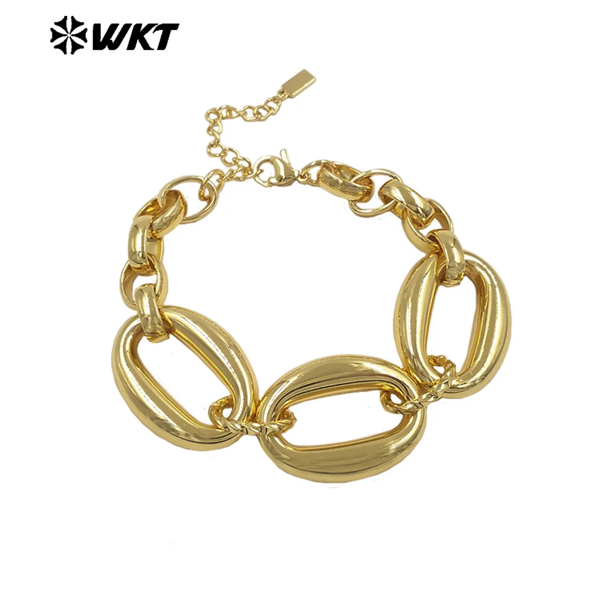 

WT-JF378 Fresh Design Gold Electroplated Metal Yellow Brass Pig Nose Charms Splicing Chain Bracelet For Girl Daily Wearing