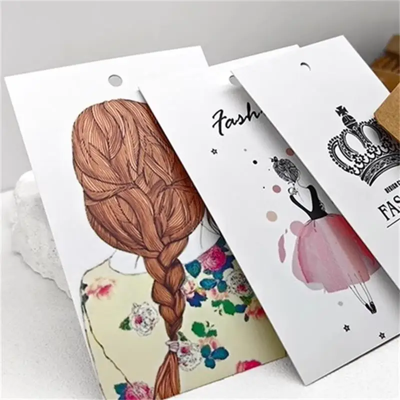 Custom Personalize Paper wig hang tag Labels Clothing Private Brand Tags Handmade Labels  Brand Paper Tags with plastic rope