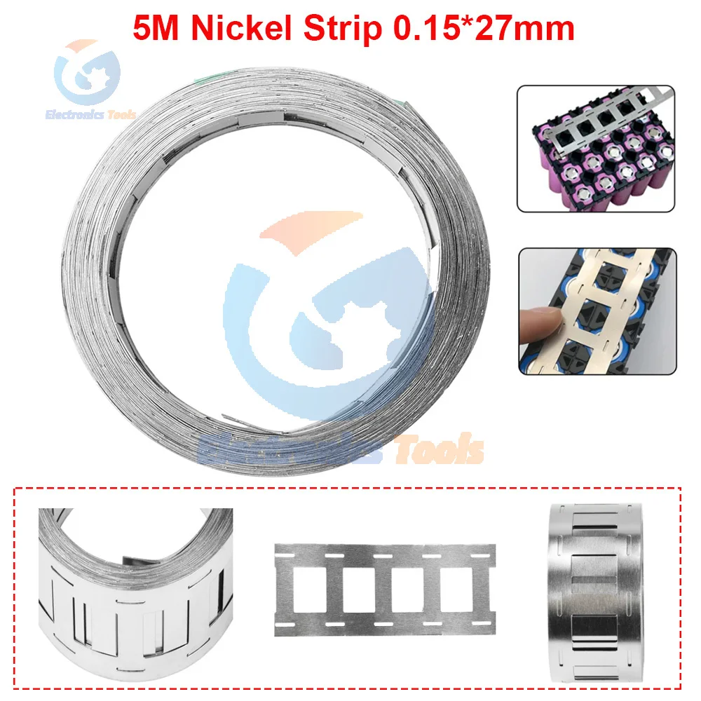 5M Striscia di Nichel 0.15*27mm Connettore Della Batteria Al Litio Placcatura Nichel Foglie 18650 Batteria 2P Kit di Strisce di Acciaio per Saldatura a punti