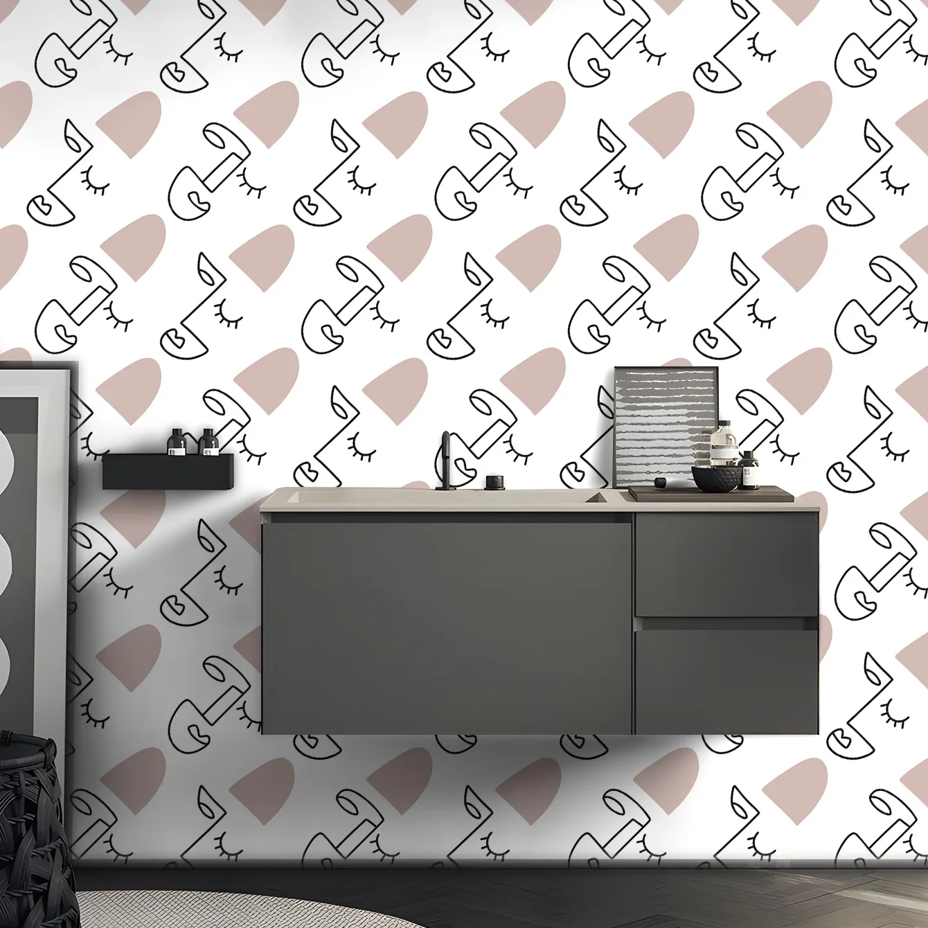 

Современные обои Peel and Stick с абстрактной линией лица для художественной стены, ванной комнаты, спальни, гостиной, наклейки, мебели, наклейки на стену