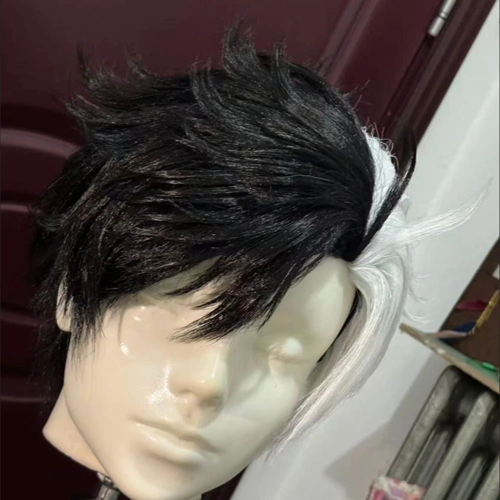 Anime Character Sakura Haruka Black White Split Short Wig Realistic Scalp Top Rose Mesh Inner Net Heat Resistant Synthetic Fiber