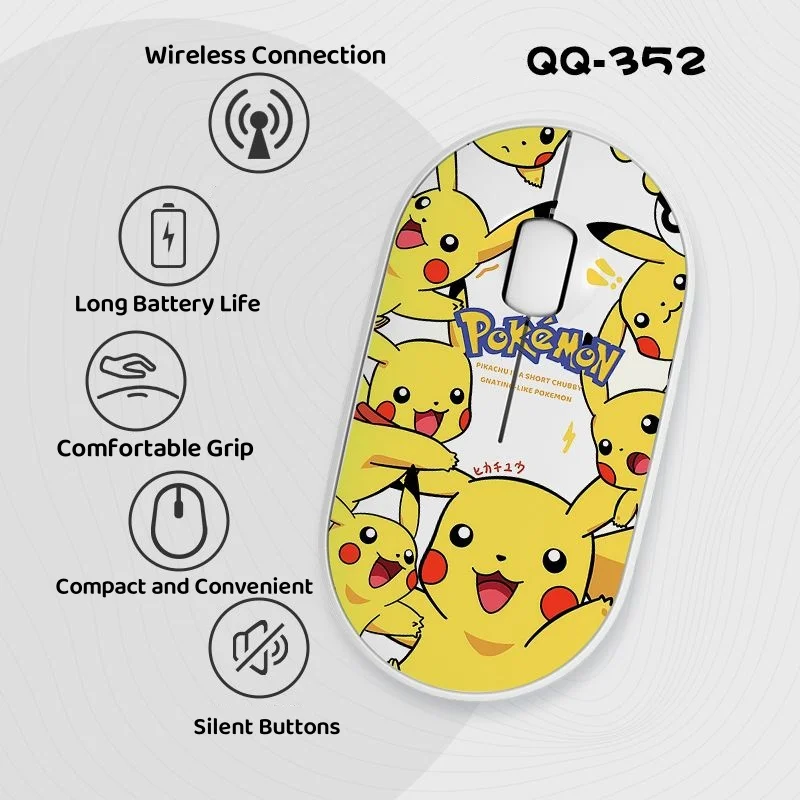 Bluetooth Wireless Mouse Cartoon Pikachu Theme Mouse Mini Portable Silent Mouse for MacBook Notebook PC Laptop Tablet Office
