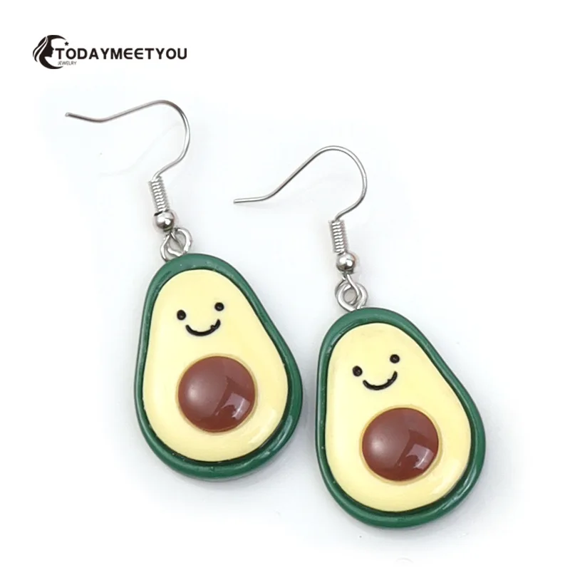 Kawaii Avocado Earrings Acrylic Resin Epoxy Orange Stawberry Pineapple Dangle Costume Jewelry Trendy Style Woman Girl Accessory