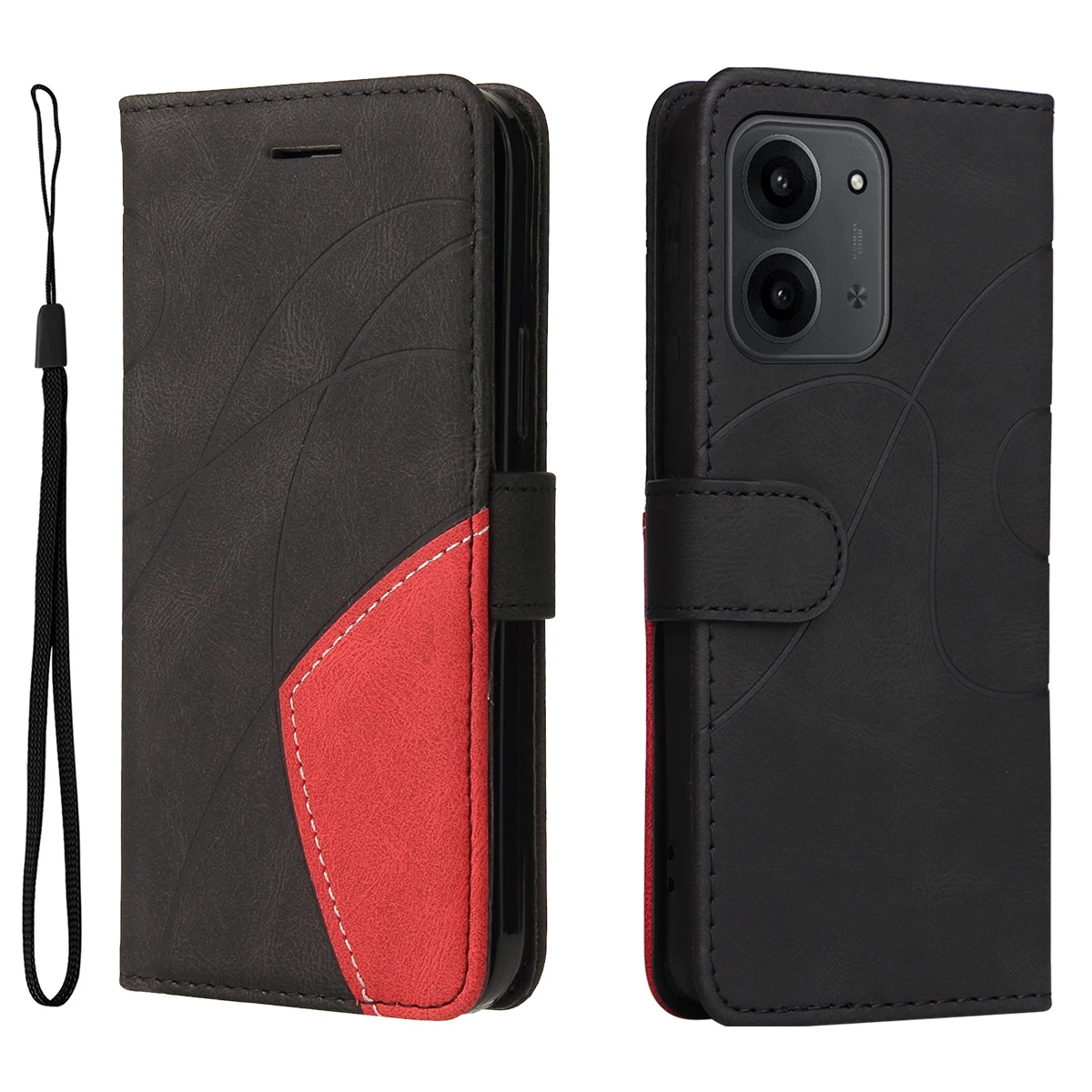 

For Xiaomi Redmi 15C 5G (EU) (173mm) / 15C 4G (EU) (173mm) Leather Phone Case Stand Wallet with Bi-colour Splicing Design - Blac