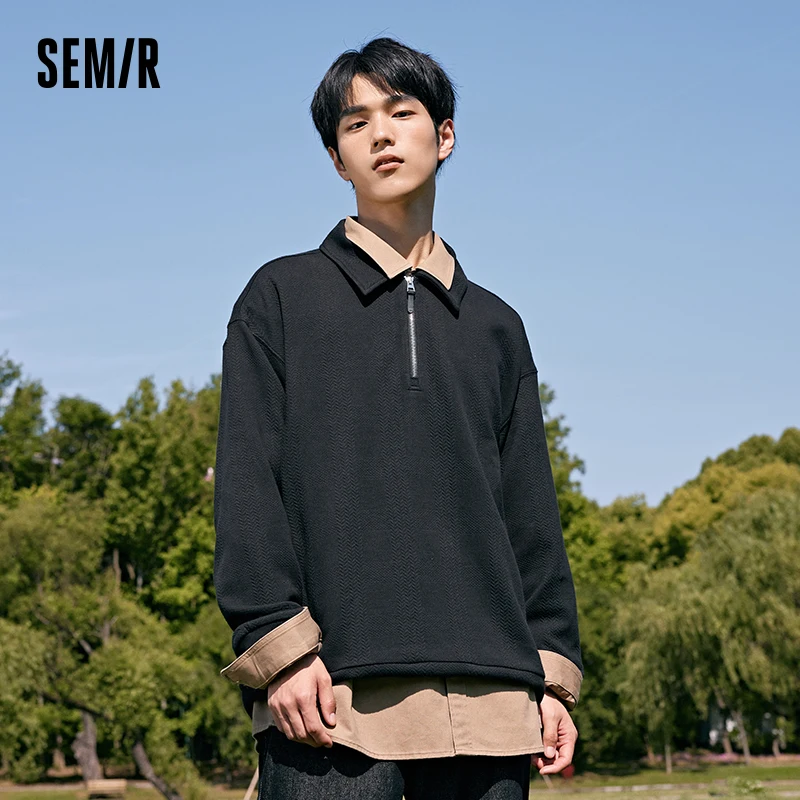 

Semir 2023 Men Sweater Autumn New Simple Exquisite Half-cardigan Polo Sweater Loose Fit for Commuting Sweater for Men