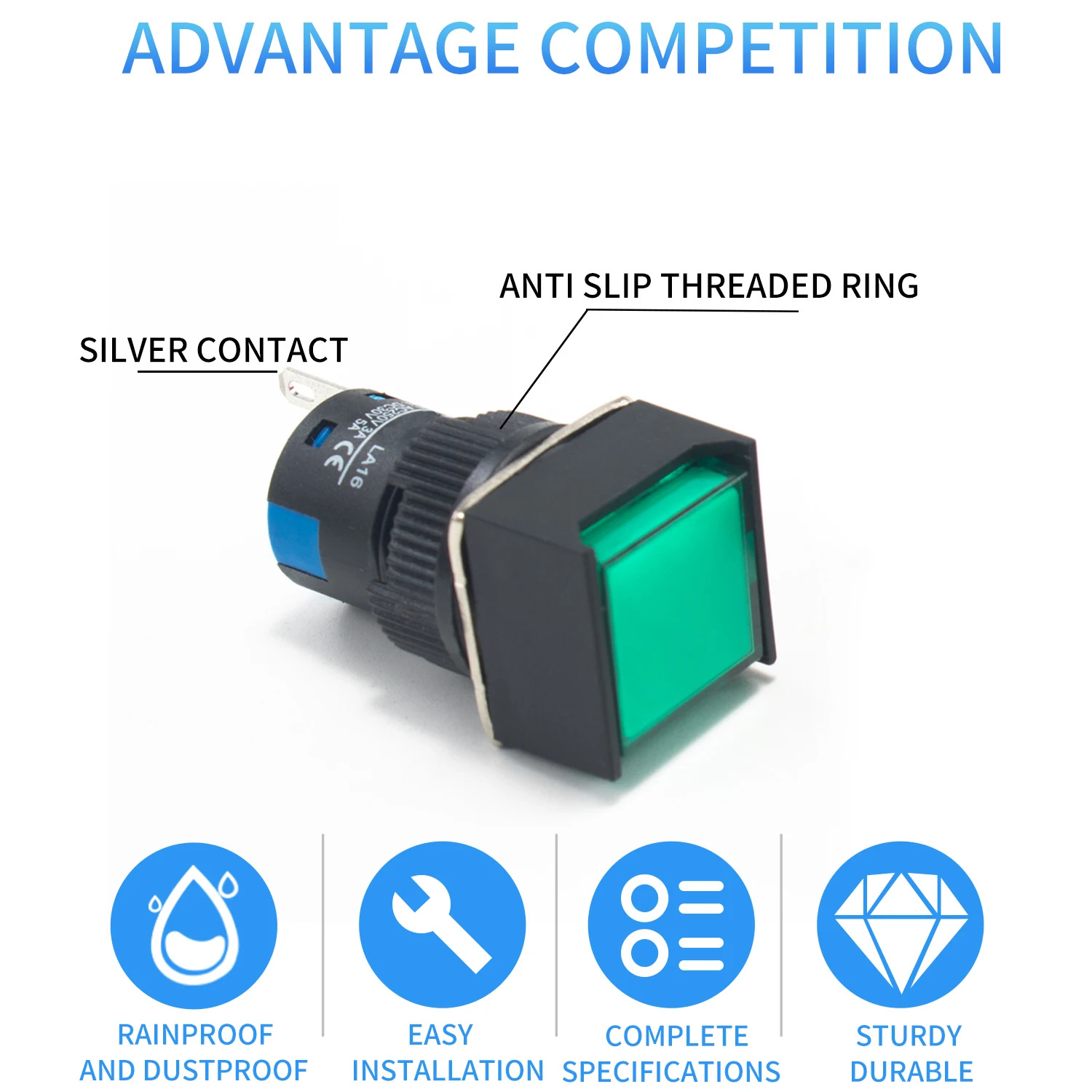 16MM 3/6/12/24/220V  LA16 Plastic Button Switch Momentary LED Illuminuted Maintained Self-lock/Rest Square/RECTANGLE/ROTUNDITY