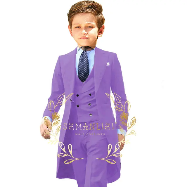 Handsome Beige Boy Suit 3 Piece Tailcoat Blazer Vest Pants Set Kids Wedding Party Tuxedo Child Prom Dress Costume 3-16 years old