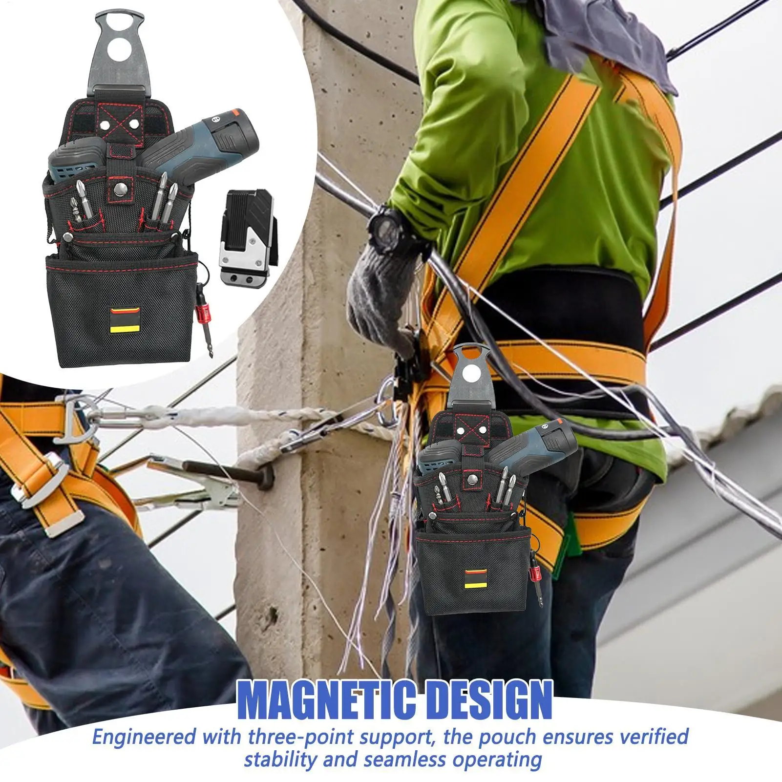 

Tool Pouch With Belt Clip Magnetic Waist Tool Holder Bag Heavy-Duty Electric Drill Holder Screw Pouch Anti-Scratch Electrician