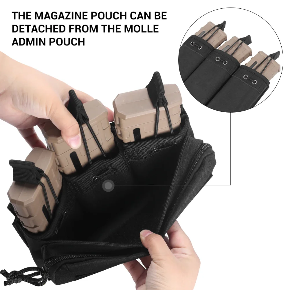 Triple Mag Pouch 5.56/.223 Tactical Magazine Pouch Molle Rifle Chargers Holder Admin Pouch EDC Organizer Detachable Molle Pouch view 5