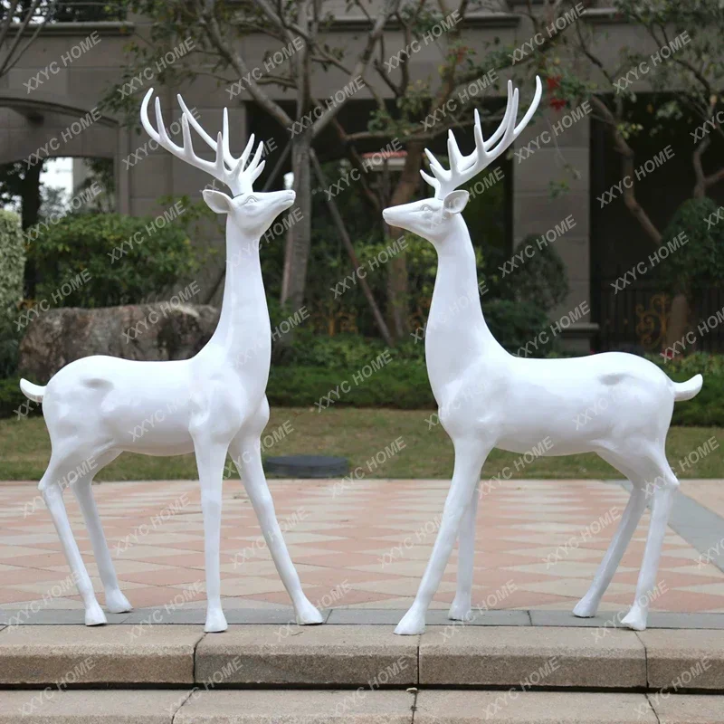 Fiberglass Plum Blossom Deer Decoração, Resina Simulação, Jardim ao ar livre, Escultura Paisagem, Casamento Cervo branco