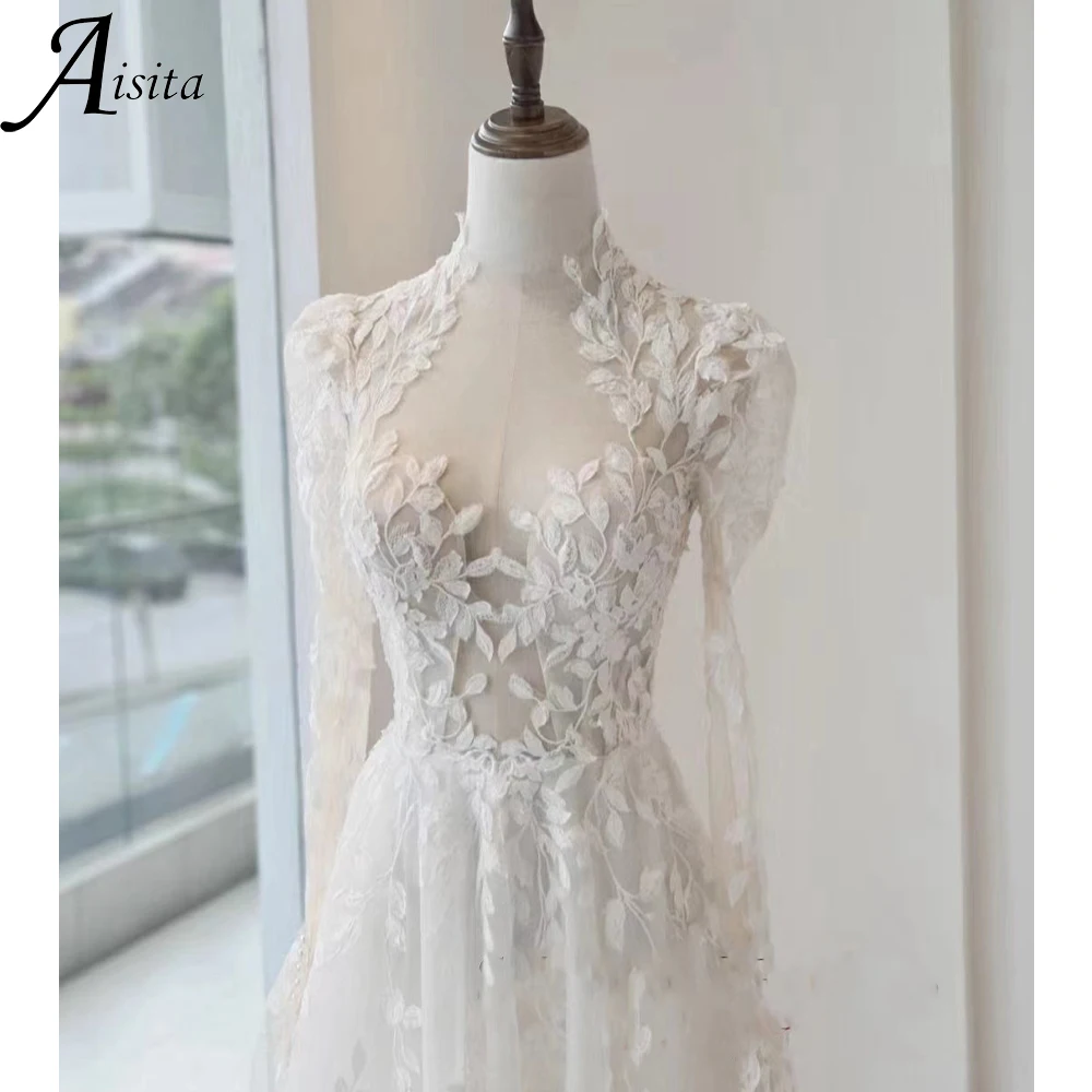 Vestidos De Novia románticos De línea A, apliques De encaje personalizados, vestido De Novia De boda, Vestidos De manga larga para mujer, Vestidos De Novia