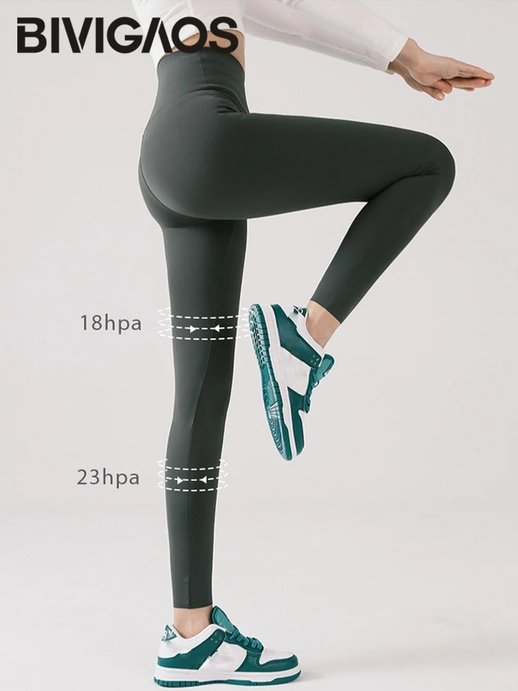 BIVIGAOS Fall Brushed Thin Fleece Shark Pants Legging Women High Waist Elastic Protein Sports Leggings Fitness Seamless Leggings