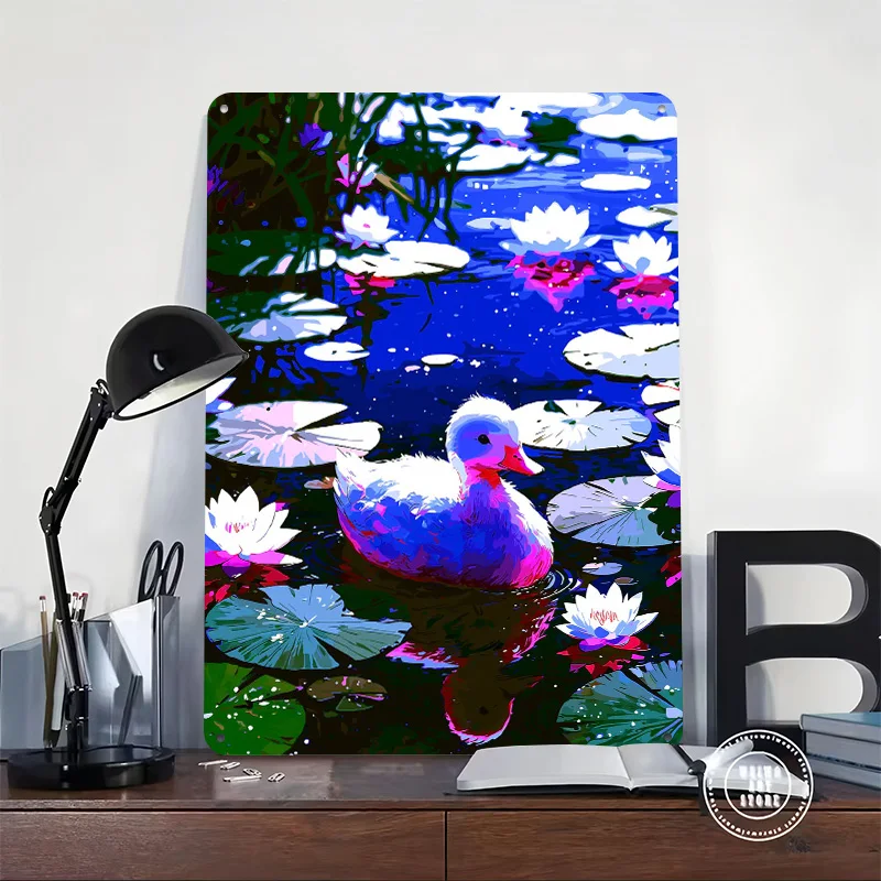 Duckling in Water Lilies Pond Metal Poster Perfect Gift for Fans Lovers Personalized Wall Art Metal Sign for Home Decorations