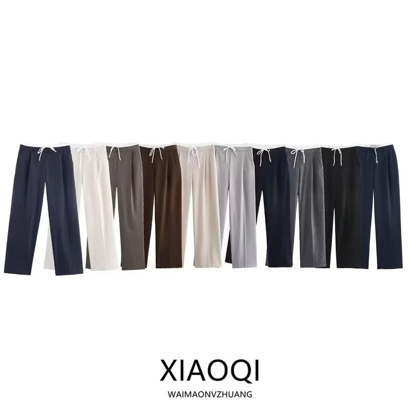 Women's Casual High Waist Double Layered Versatile Wide Leg Long Pants Autumn New Arrival Fashionable Ladies' Premium Pants