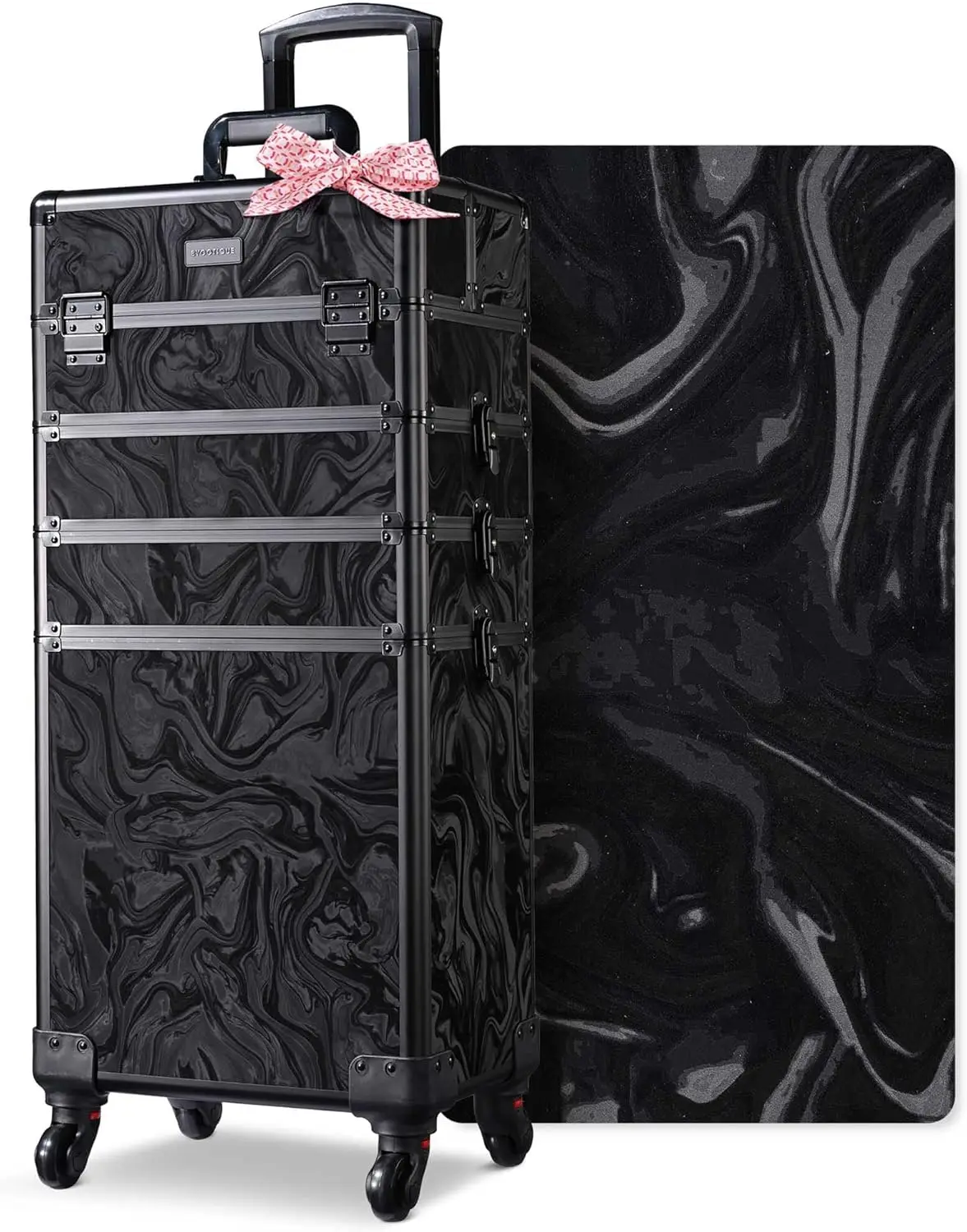 

Чемодан для макияжа 4-в-1 на колесиках, запираемый органайзер для косметических путешествий и использования в салоне