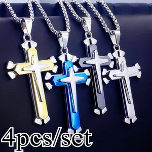 4-piece Classic Men's and Women's Cross Pendant Necklace Set - Dark Knight Cross Design Holiday Gift