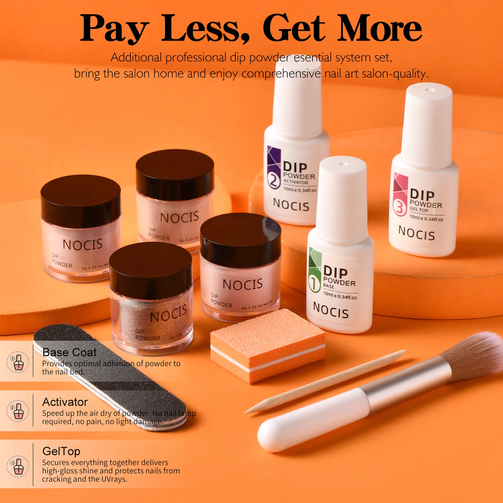NOCIS 4色ネイルディッピングパウダーセット ネイルアートスターターキット ディップパウダー 速乾性 UV/LEDライト不要 ベース＆トップコート付き
