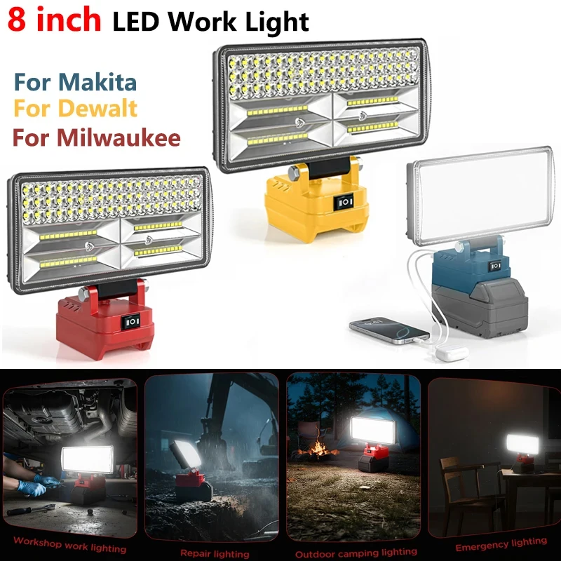 

Battery Parts for Milwaukee for M18 for Dewalt DCB200 18V 20V Lithium Battery 8 Inch Work Lights Lamp Spotlights USB Power Bank