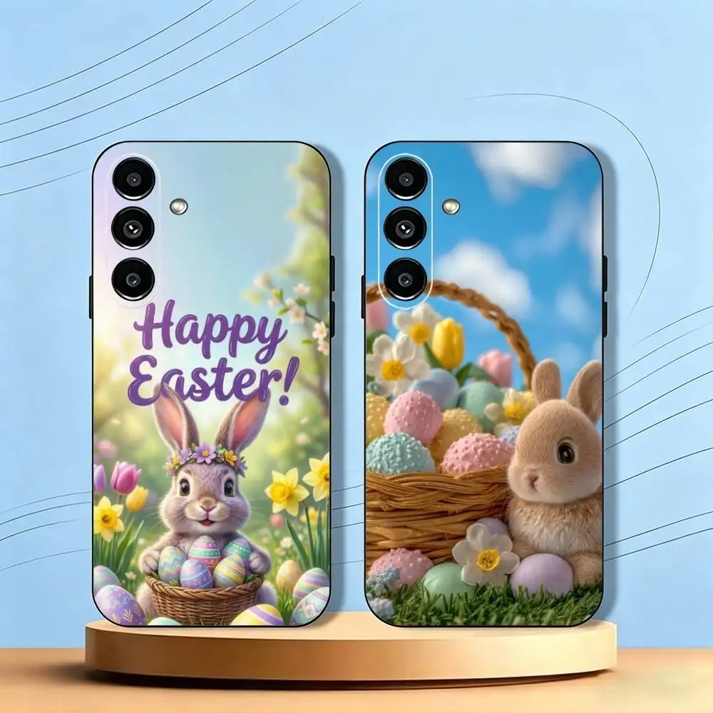 Easter B-Bunny Eggs Phone Case For Samsung Galaxy A73,A72,A71,A70,A53,A52,A51,Soft Silicone Black Cover
