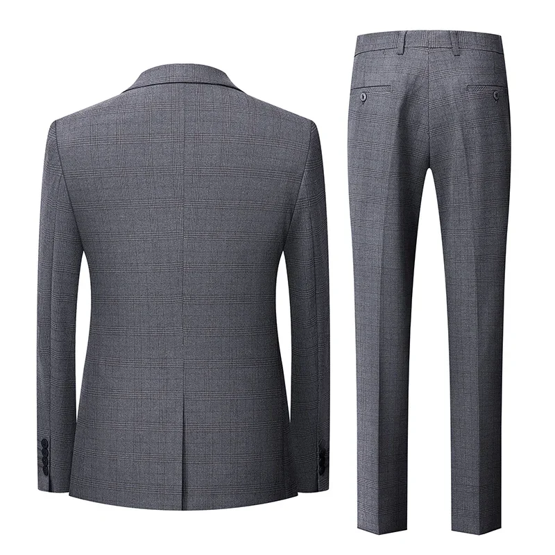 Gray Plaid Mens Suit 3 Pieces, Wedding Party Dress Jacket and Vest with Trousers, Asian Size S-XXXL, Fashion Men Slim Sets