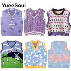 2023 New Women Waistcoat Y2K Aesthetic 90s Vintage Cute Women Knitted Sweater Vest Autumn Winter Fashion Female Loose Tops