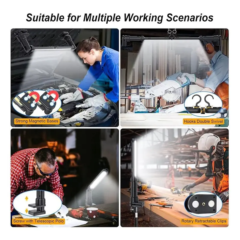 ABMI-قابلة لإعادة الشحن 1500LM LED ضوء العمل للميكانيكي 4400Mah شريط الضوء المغناطيسي مع السنانير والإضاءة الداخلية، #2