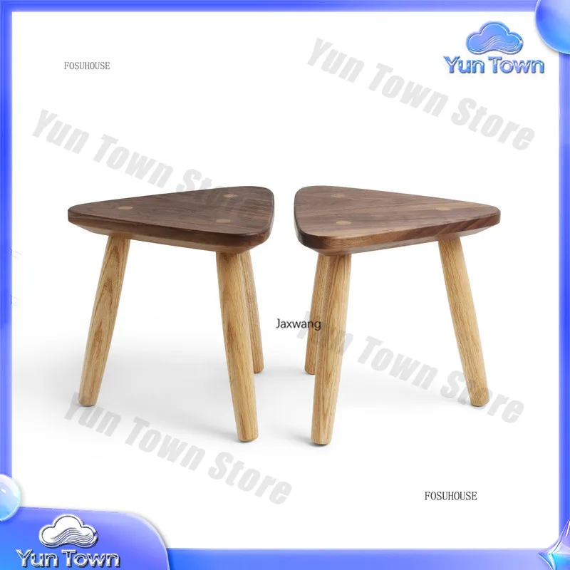 Wooden Ink Triangle Stool for Designer Living Room Triangle Black Walnut Red Oak Creative Solid Wood Three-legged Bench