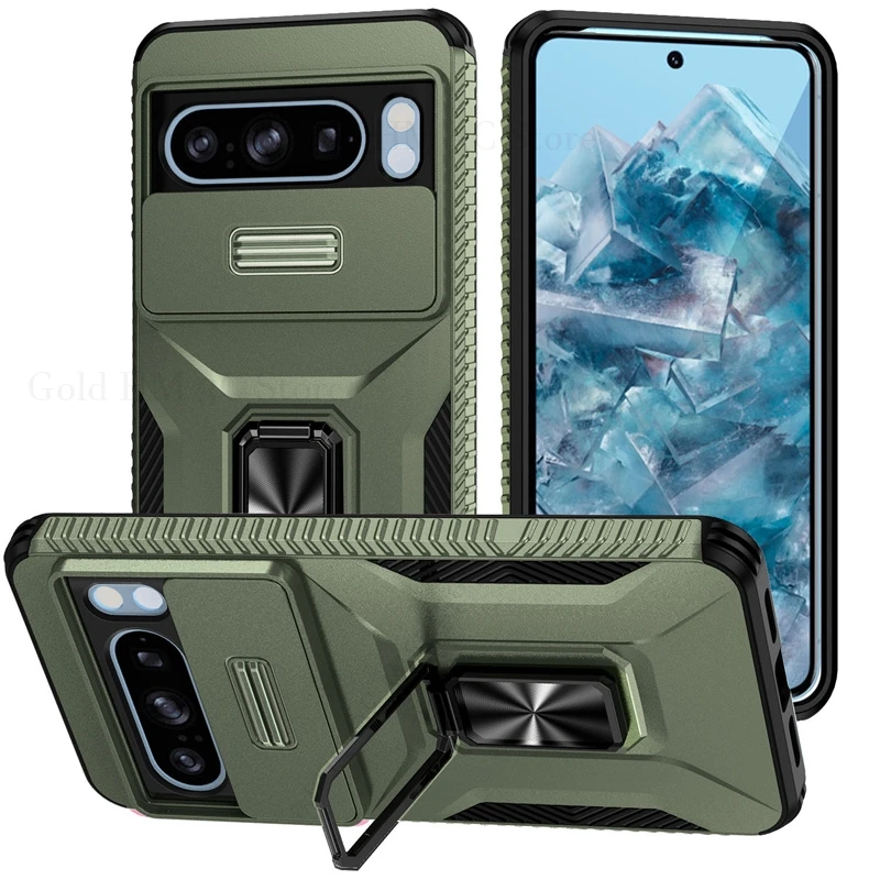 

Rugged Hybrid Case For Google Pixel 10A 10 Pro XL 9a 8 7 9 Pro Armor Lens Protector Magnetic Stand Push Window Heavy Duty Shell