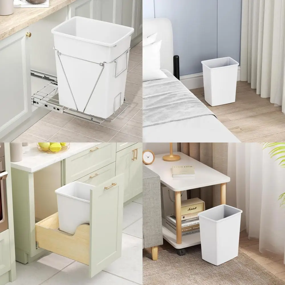 

Набор из 4 тонких белых мусорных баков емкостью 9 галлонов для хранения в кухне, офисе и ванной комнате под раковиной