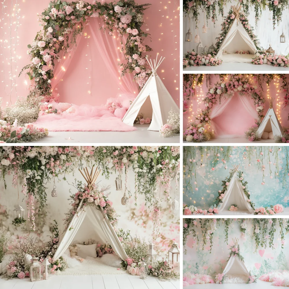 

Boho Arch Tent Photography Backdrop Kids Newborn Baby Portrait Photocall Decor Fresh Spring Floral Wedding Backgrounds