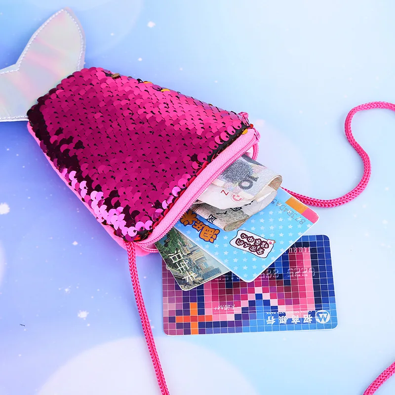 Borsa a tracolla piccola con paillettes a spalla singola per bambini creativi con coda di sirena da donna, semplice borsa di colore rosa all'ingrosso