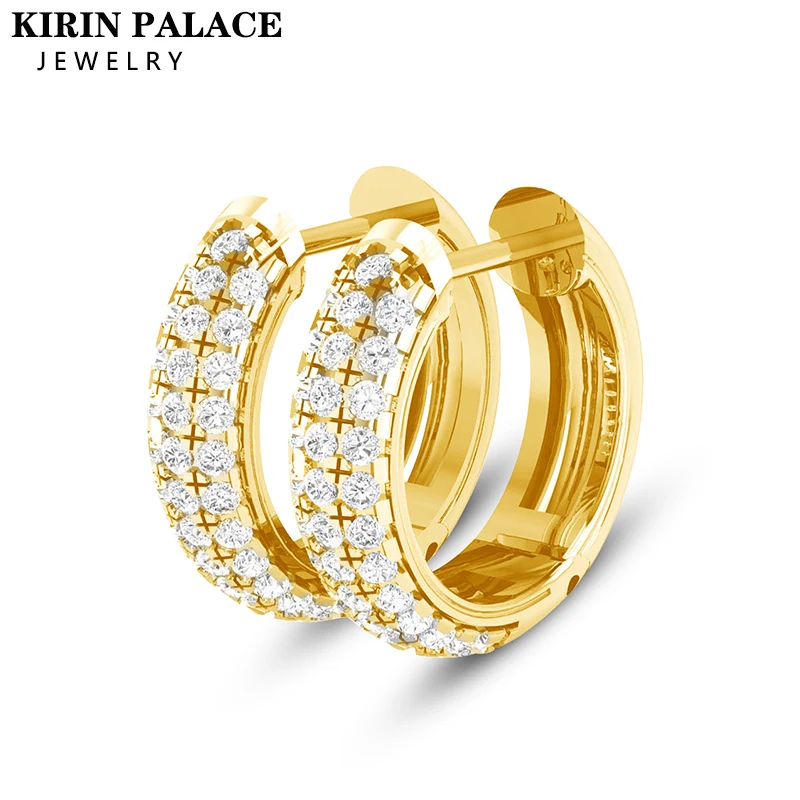 Kirin Palace Hoops Earrings 750 18K 585 14K White/Yellow Gold Real D VVS1 Moissanite Earrings Women Sparkling Jewelry Gifts