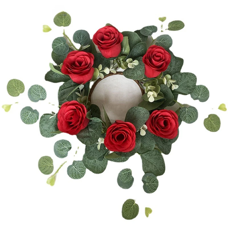 Simulation Flower Wreath Candle Wreath Eucalyptus Leaf Wreath Valentine's Day Red Rose Table Party Decoration Wreaths