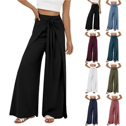 High-Waist Belt Slit Wide-Leg Quick-Drying Casual Pants Yoga Wide-Leg Pants Side Slit Summer Casual Wide-Leg Pants Pantalon