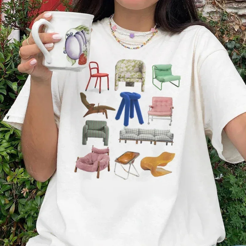

Punk Design Chairs Printed Tops Women Vintage T Shirt Egirl Grunge Aesthetic Music T-Shirts Trendy Y2k Streetwear Unisex Tees