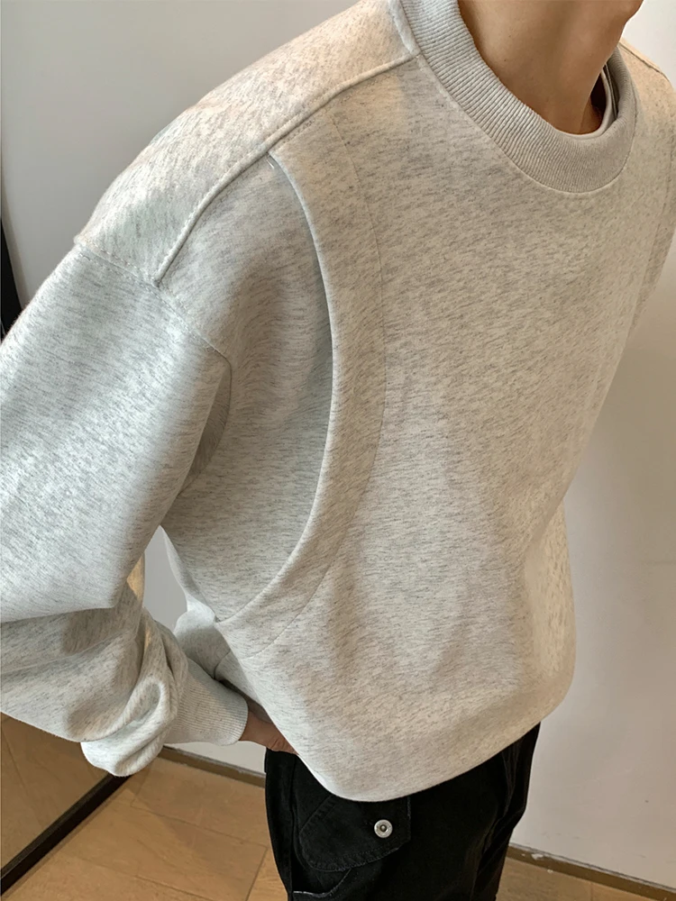 

Trendy Men's Hoodie round Ne American Sle Deconstructed Design Spring Autumn High Sensation Casual Wear Cotton Polyester