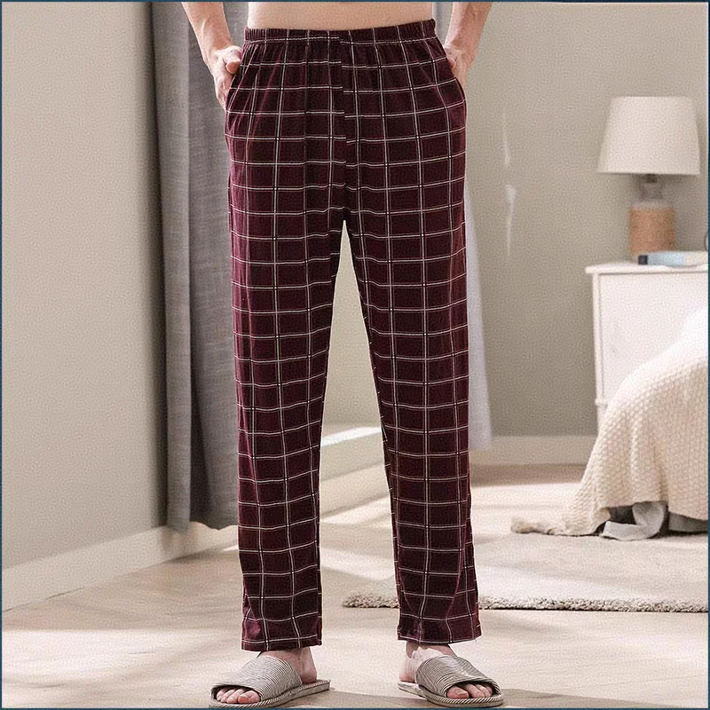 

Повседневные мужские пижамные штаны, тонкие брюки весны, осени и лета, клетчатые большие размеры, простые домашние брюки для папы среднего возраста