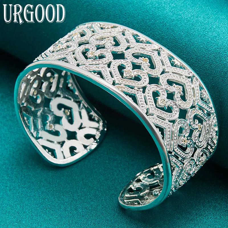 

925 Sterling Silver AAA Zircon Heart Bangle For Women Man Party Engagement Wedding Romantic Fashion Jewelry Gift