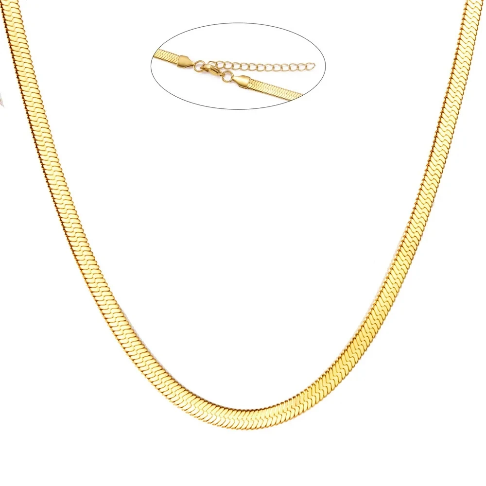 Trendy Gold Necklace for Women Men Silver Color Snake Chain Dainty Simple Flat Herringbone Choker Necklaces Jewelry for Women