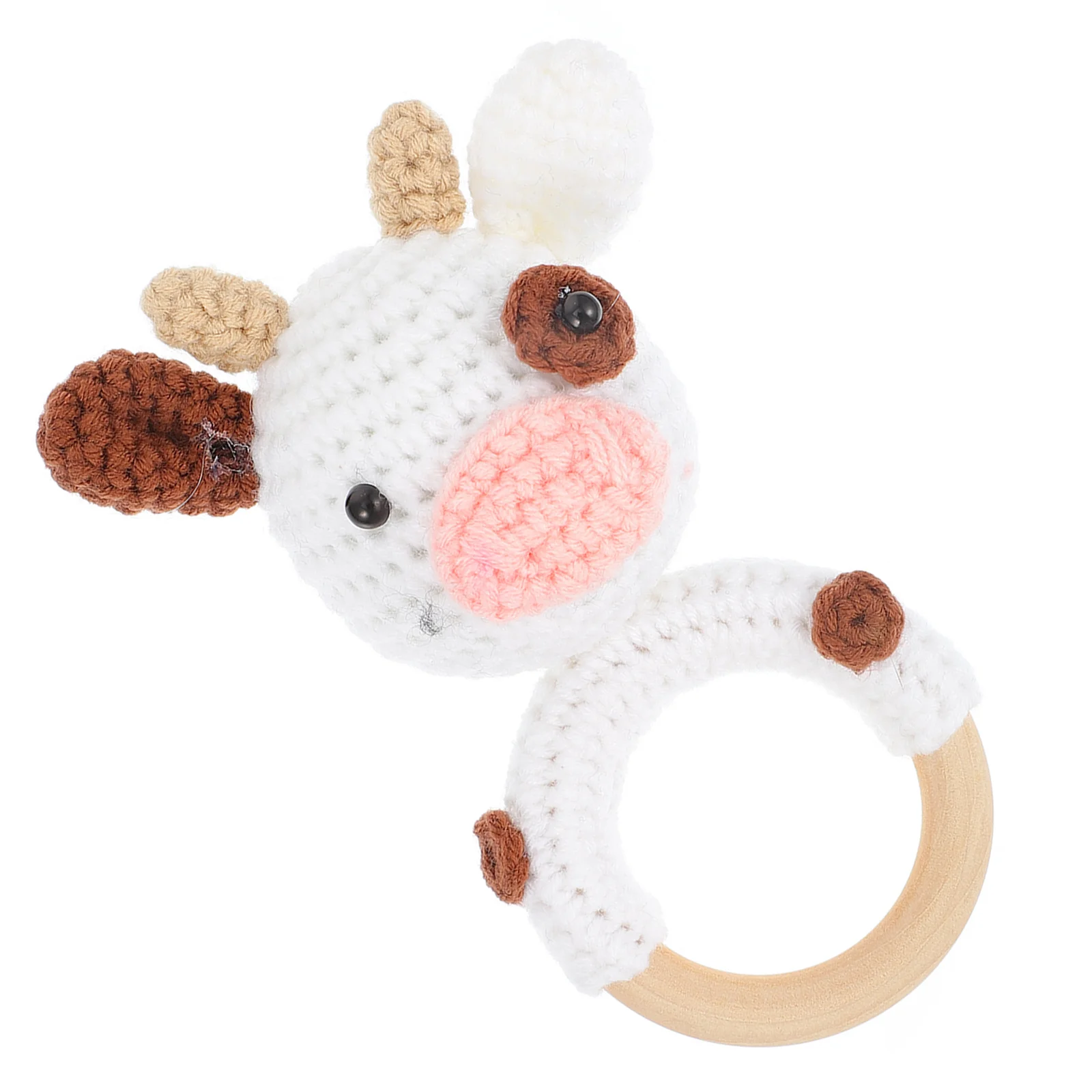 Drewniany gryzak montowany na wysokiej jakości kółku, tkany wzór, delikatny dźwięk do zabawy sensorycznej niemowląt.