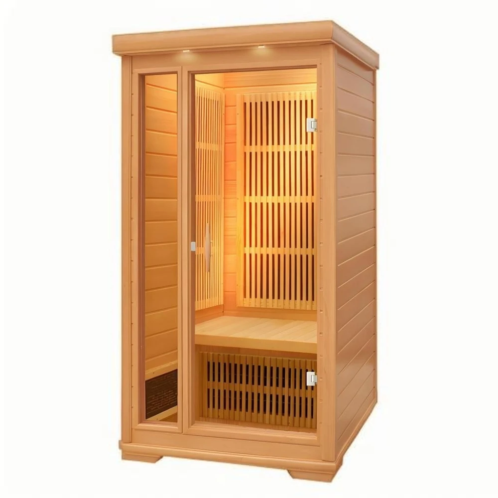 Outdoor 1-Person Canadian Hemlock Cedar Wood Infrared Sauna Fire Sauna with Wooden Bathtub for Home or Outdoor Use Customized