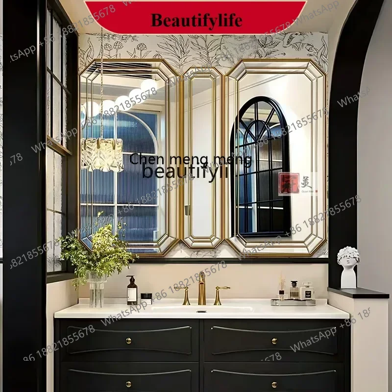 French bathroom mirror, bathroom wall-mounted vanity mirror, soft three-sided decorative mirror