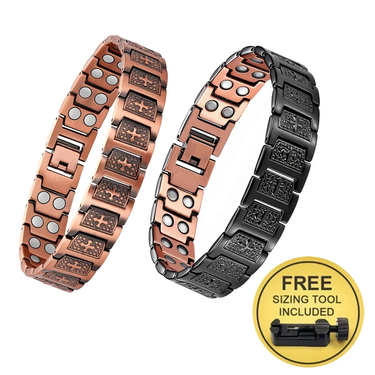 Men's Solid Copper Double-Row Magnet Bracelet, Comes with a Free Size-Adjustment Tool-A Perfect Christian Religious Jewelry Gift